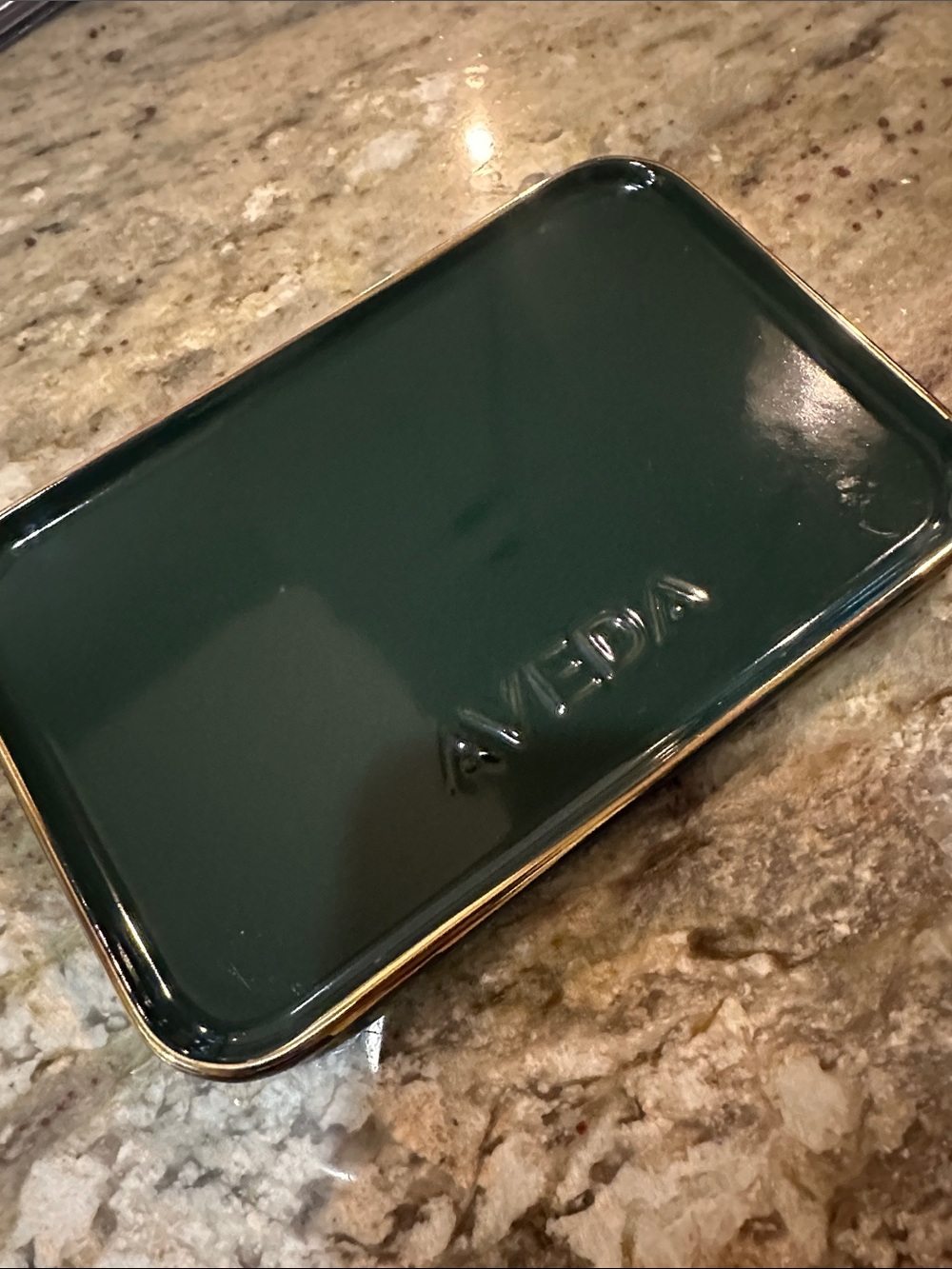 AVEDA Emerald and Gold Trinket/Soap Tray